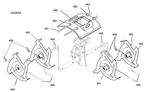 Tine And Shield Assembly Diagram and Parts List for 11052X92D 2003 Briggs and Stratton Cultivator